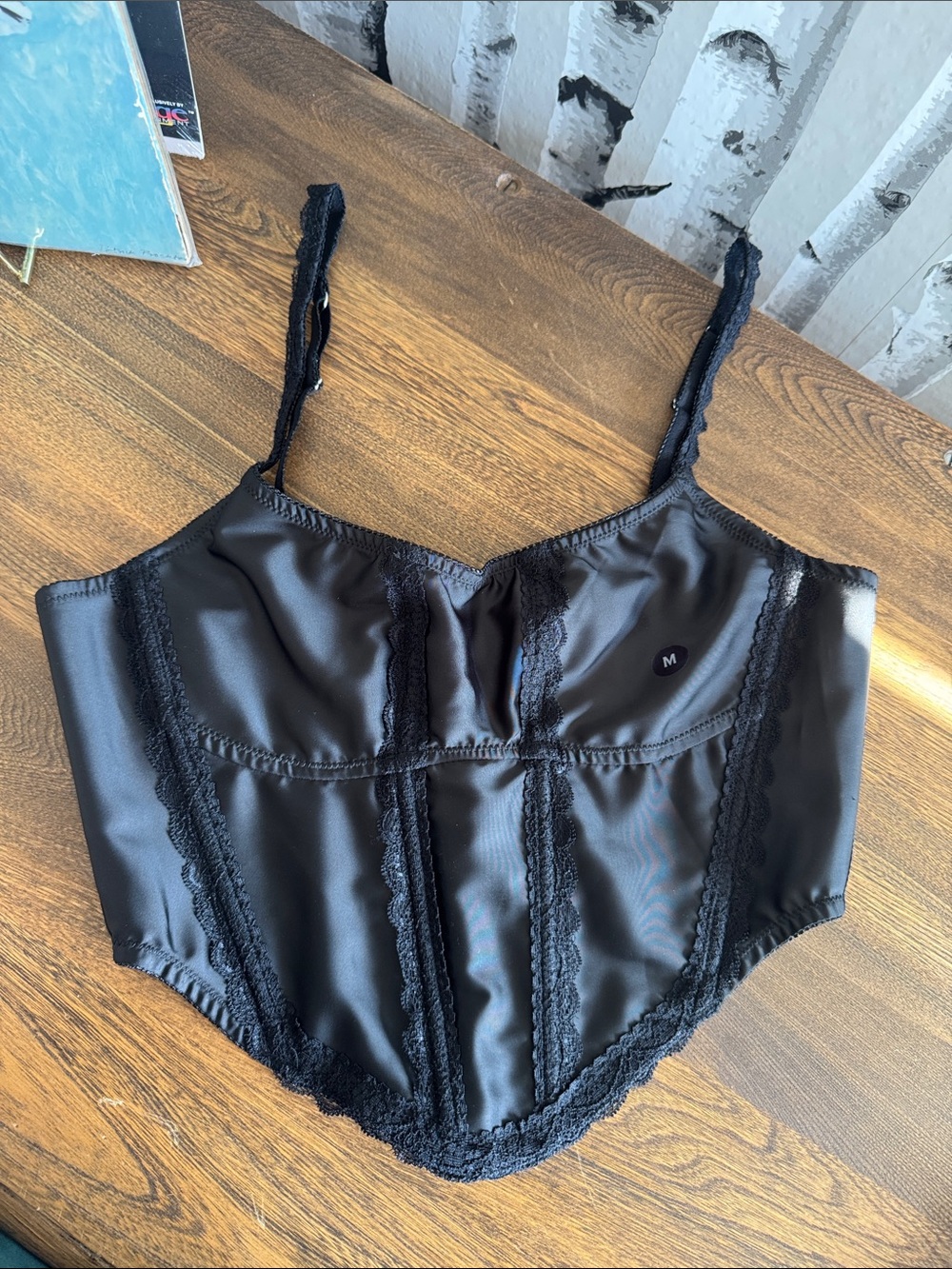 Kendall & Kylie Black Satin Lace-Trim Bustier